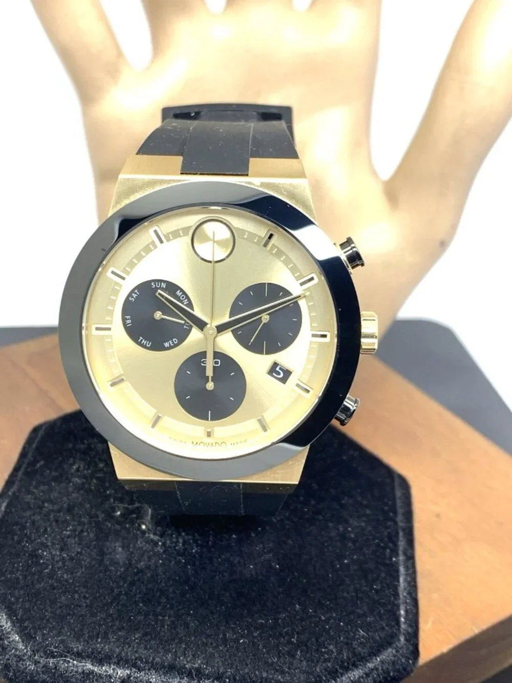 Movado Men's Watch 3600895 Bold Black Gold Swiss Quartz Chronograph Rubber 44mm